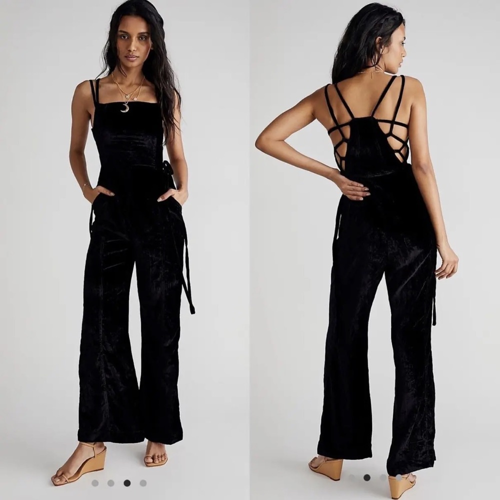 Free People Black Velvet Strappy Back Jumpsuit